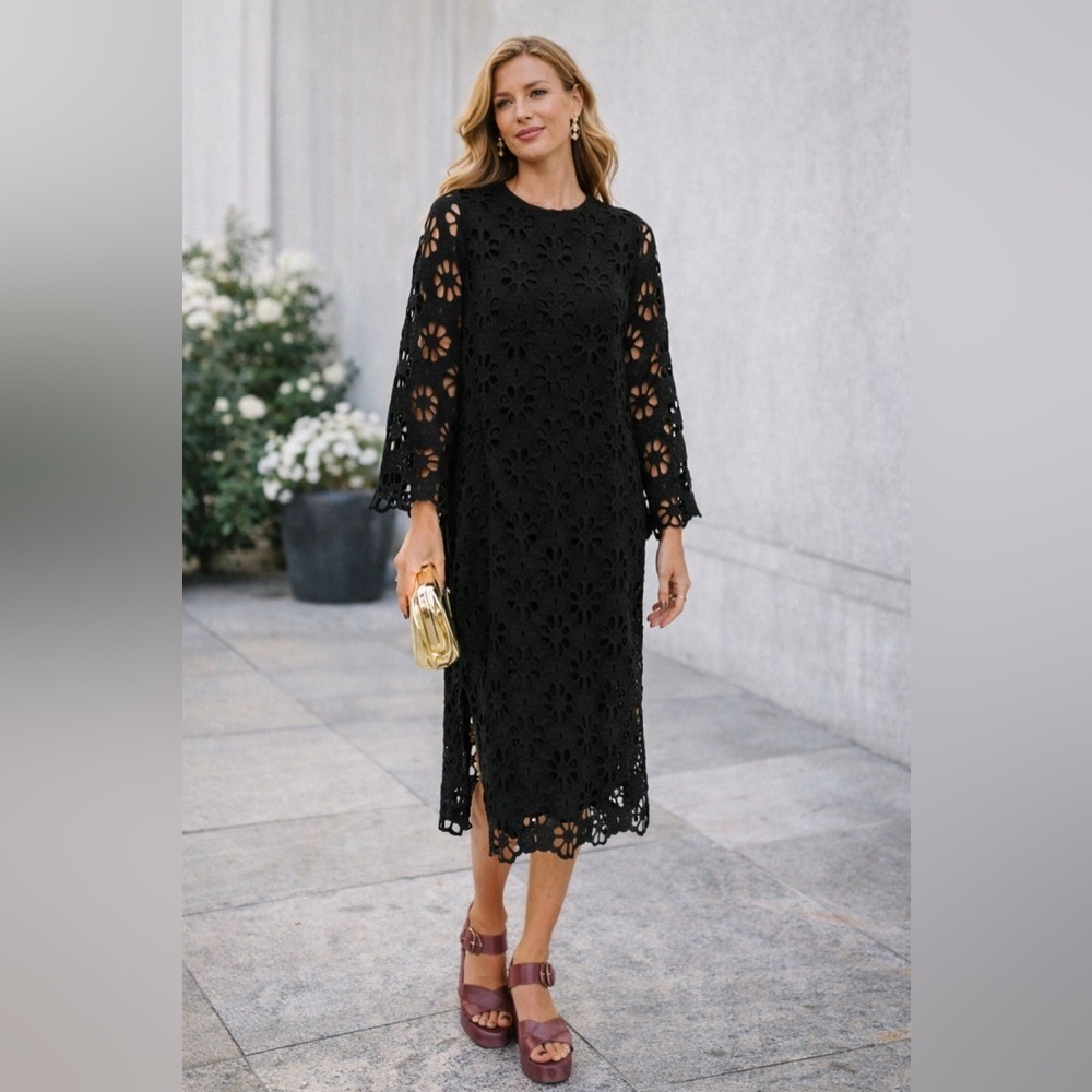 NWT Tuckernuck Noir Eyelet Hutton Midi Dress XS Black Lace